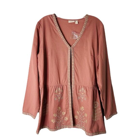 LOGO by Lori Goldstein Tops - NEW LOGO pink floral embroidered peplum boho cottagecore top oversized small